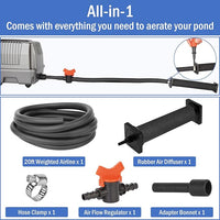 AquaMiracle All-in-One Koi Pond Aerator for Outdoor Ponds, Pond Air Pump Pond Aeration System with Self-Sinking Airline Flow Control Rubber Air Diffuser