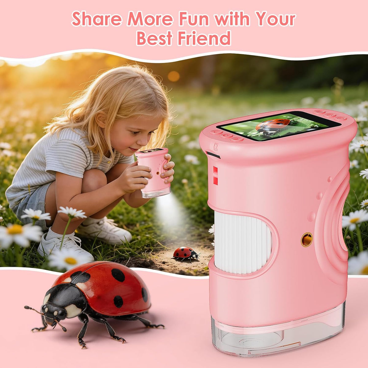 4K 1000X Handheld Digital Microscope for kids 2.0" IPS Screen – Fun for Kids & Family - Pink - image 4