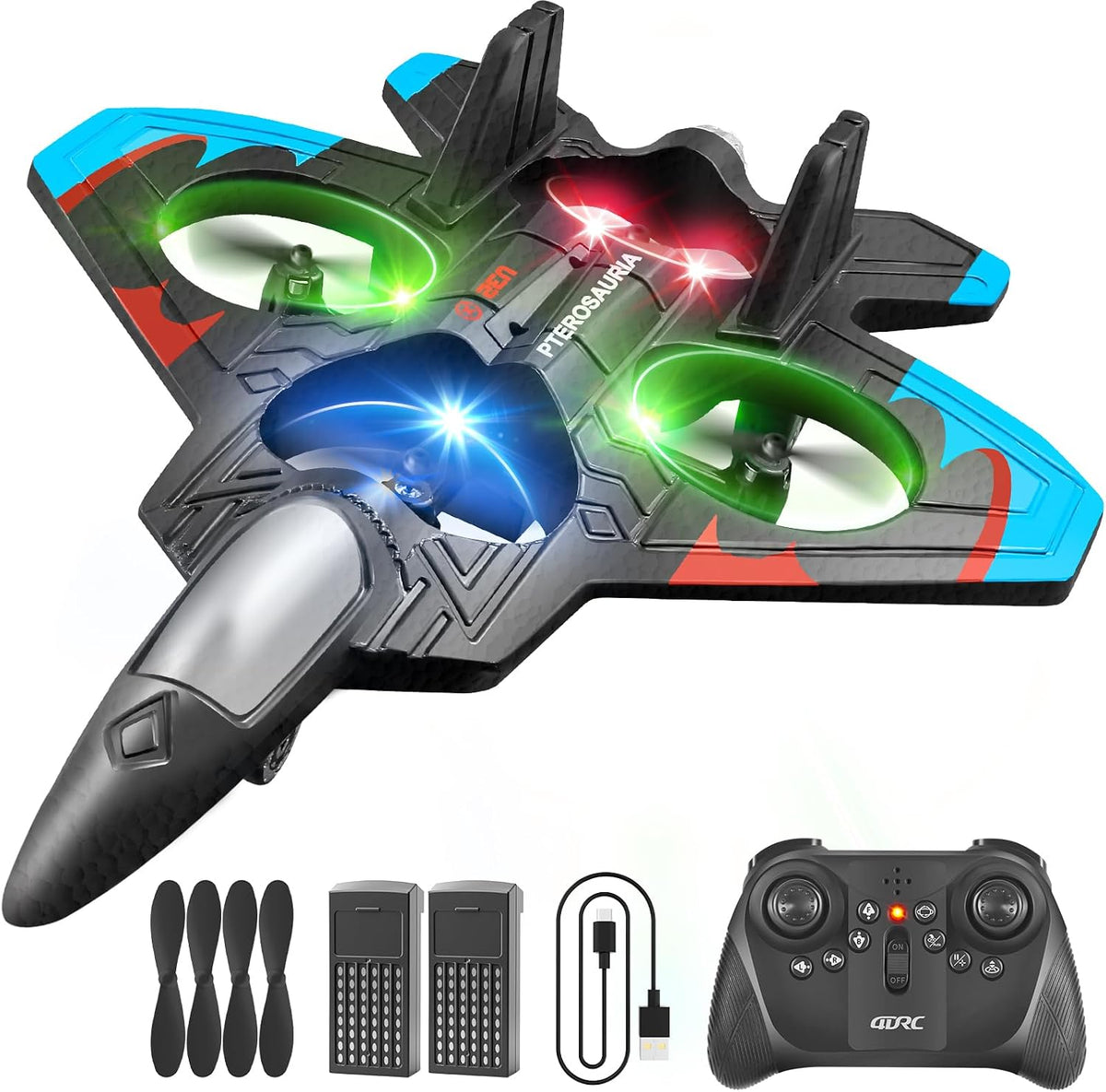 4DRC V32 Foam Remote Control Airplanes RC Planes for Kids Adults - Light Blue-2 Batteries