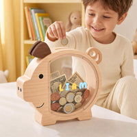 KMC wooden piggy bank for kids with clear acrylic front panel in pink - view 4