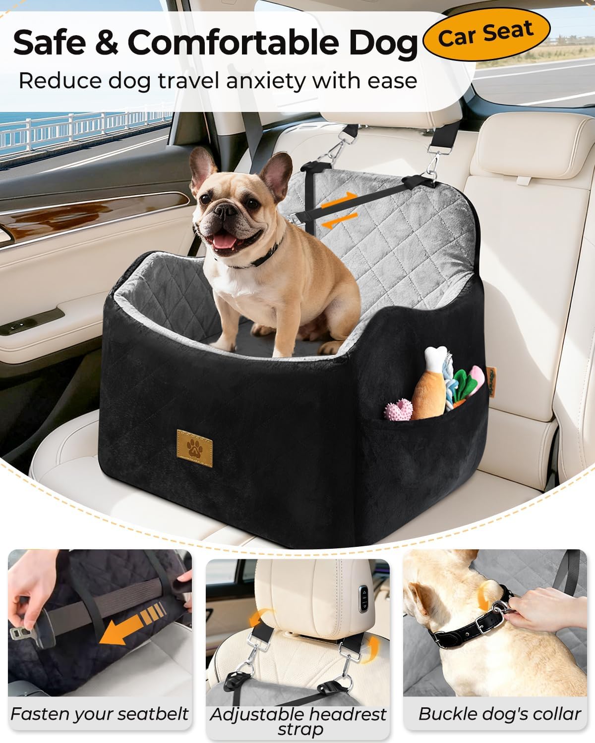 Dog Car Seats for Small Dogs Up to 35 lbs - Black-Grey - image 4