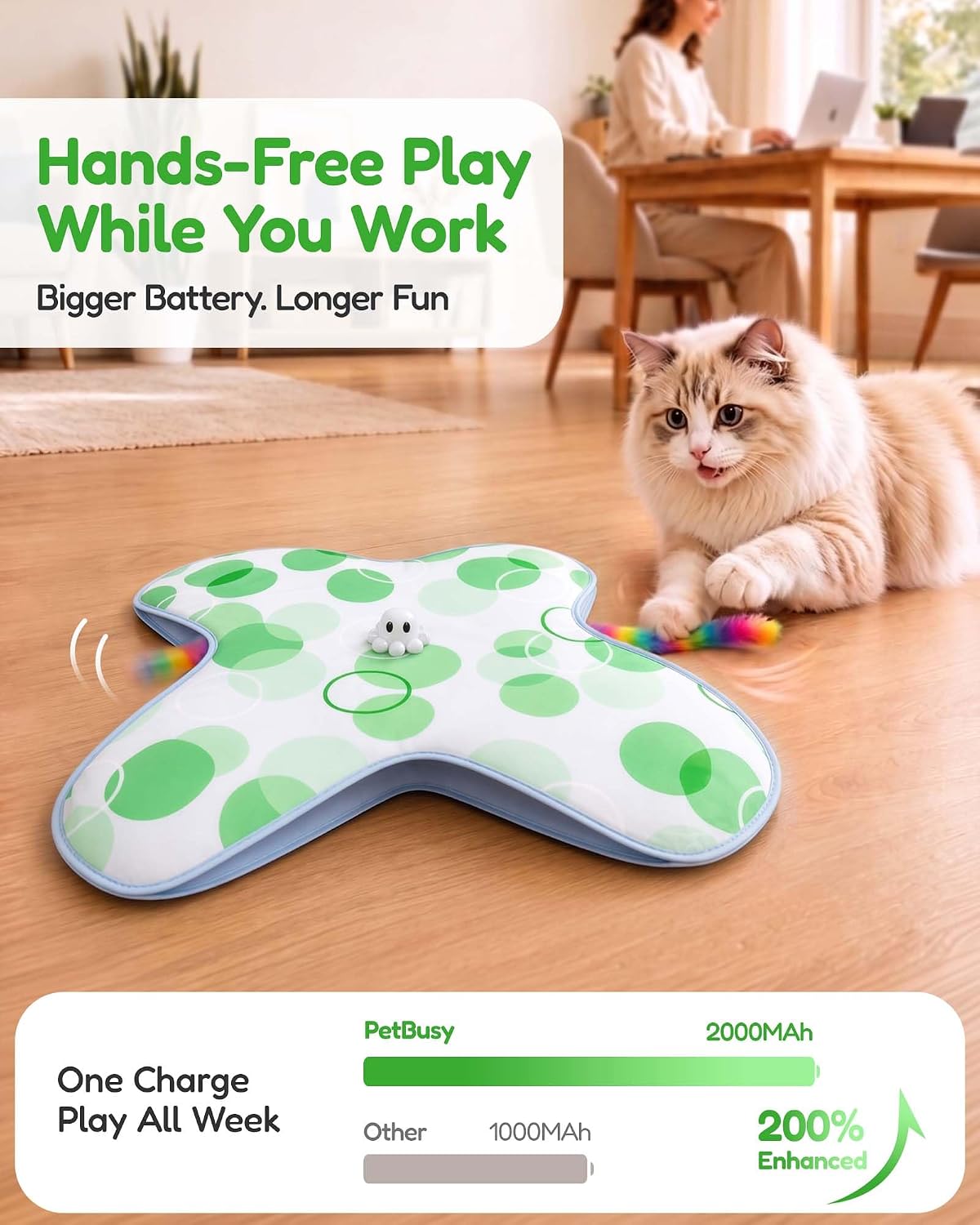 PetBusy Smart Interactive Cat Toys for Indoor Cats Chasing - Green - image 3