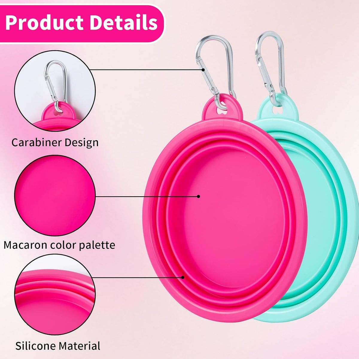 SLSON Collapsible Dog Bowl Silicone - Macaron Bright Pink and Bright Green / Small - image 3