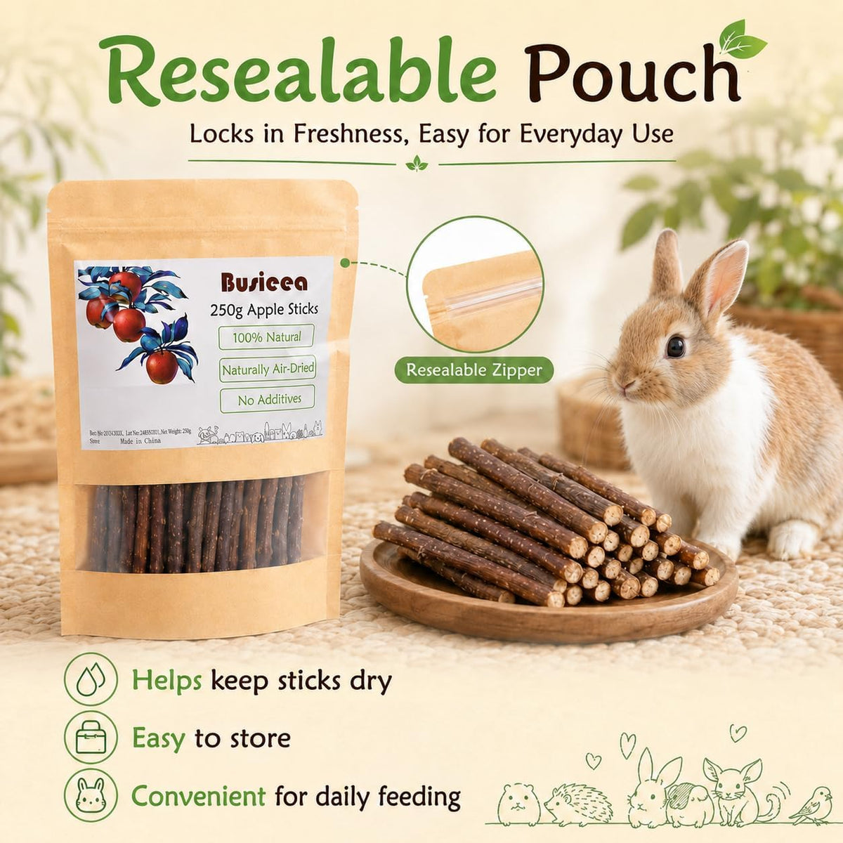 Apple Chew Sticks 100g Mini Molar Toys for Small Pets – Essentials for Small Pets - 9.5 Ounce (Pack of 1) - image 3