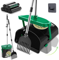 UPSKY 33.4" Dog Pooper Scooper Swivel Bin & Rake Kit with 100 Waste - Dark Green