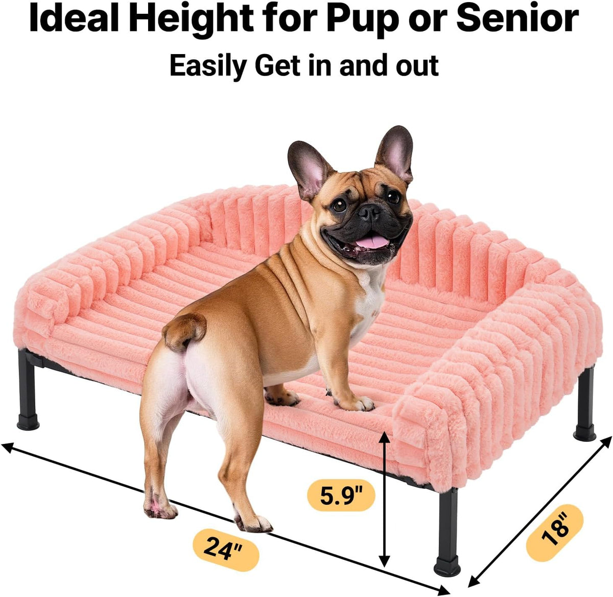 Veehoo Elevated Dog Bed with Bolster Cushion - Pink / 24.0"L x 18.0"W x 8.3"Th - image 2