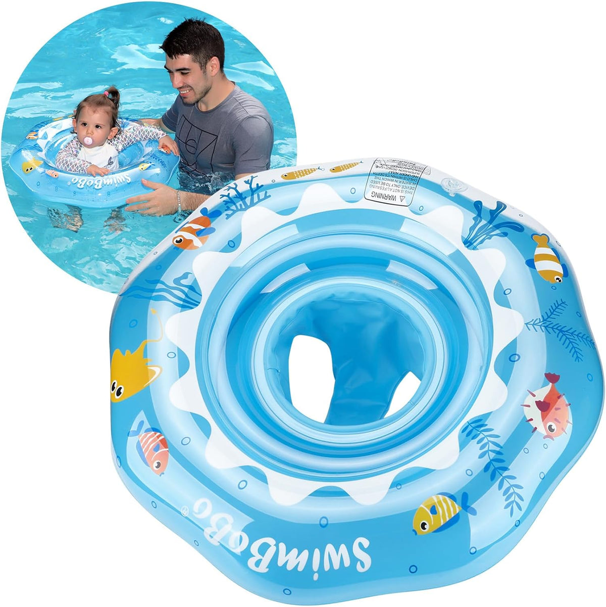 Inflatable Baby Swimming Float with Safety Seat Fun Swimming Pool - Blue Oecan