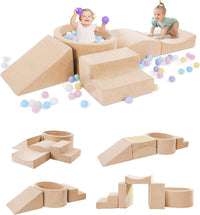Elftopia foam climbing blocks with ball pit, stair climber and triangle wedge in beige - view 5