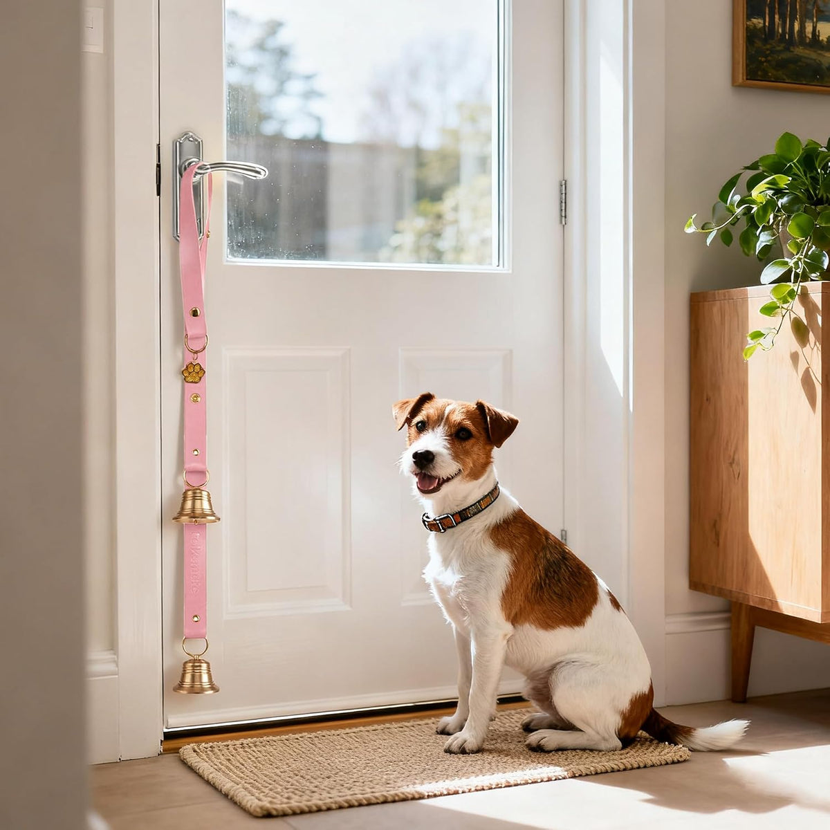 Leather Dog Door Bells for Potty Training - One Dog Bell / Pink/Leather - image 2