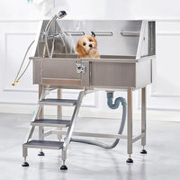 Albott 34 Inch Stainless Steel Dog Washing Station with Non-Slip Steps, Sprayer, Faucet, Tow Rope – Professional Pet Bathtub for Small Dogs, Great for Home, Garage, Salon (Left Door)