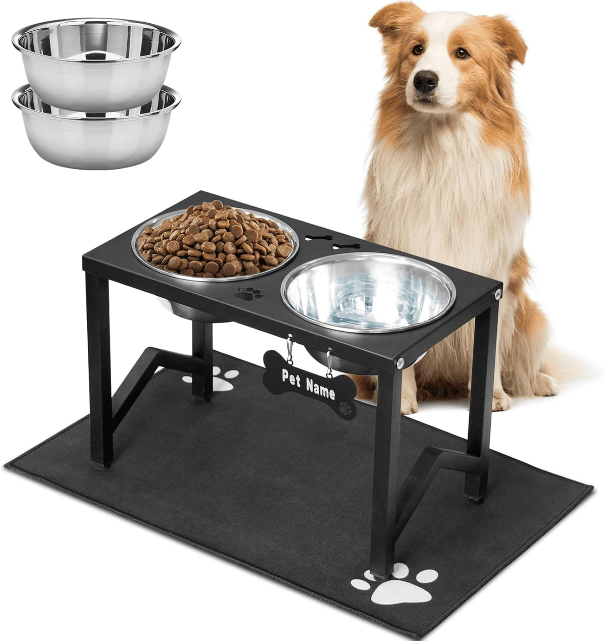 Elevated Dog Bowls, Metal Raised Dog Bowl Stand with 2 Thick 58oz Stainless Steel Food Bowls - Black-58oz x 2 / Height: 11.8"