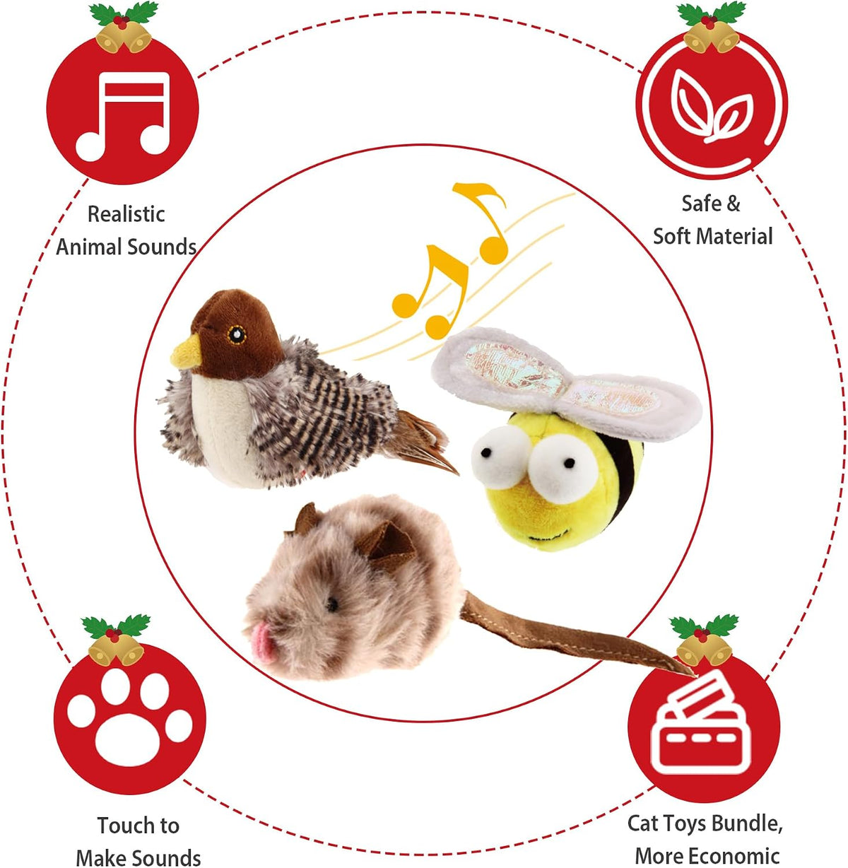 GiGwi Interactive Cat Toys Squeaky - Bird+Mouse+Bee - image 3