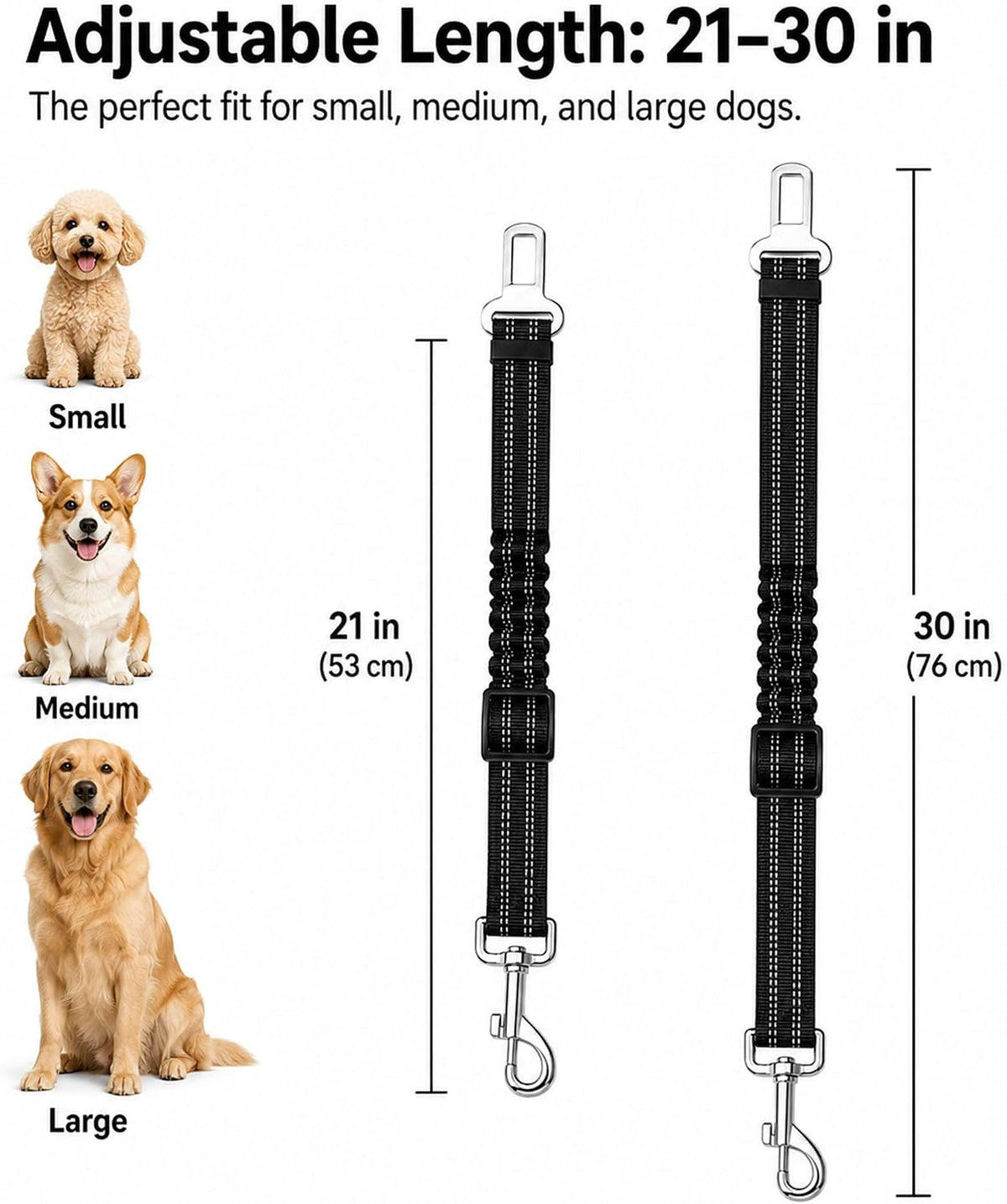 Dog Seat Belt 2Pcs, Retractable Pet Car Harness - Black - image 4