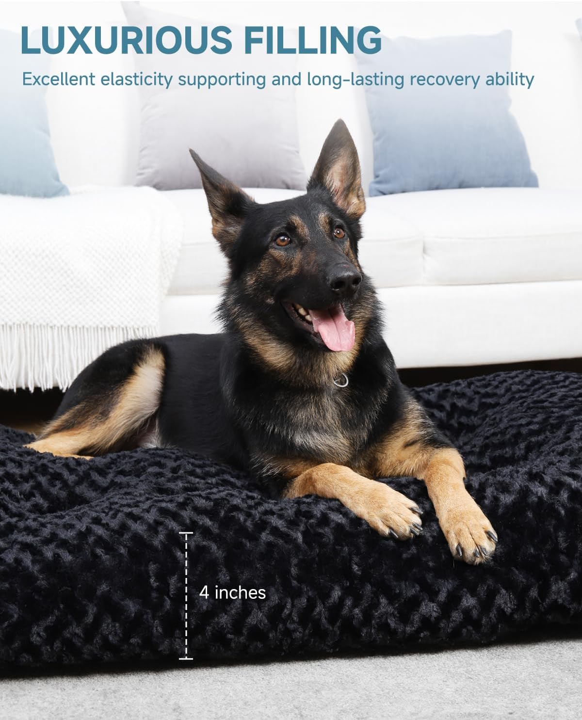 KSIIA Washable Dog Bed Medium Size Dog Crate Bed Plush Pet Mat - Black / 47.0"L x 29.0"W x 4.0"Th - image 3