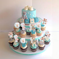 Gyufise 36Pcs Baby Shower Bear Cupcake Toppers Moon Baby Bear Baby - Blue - image 4