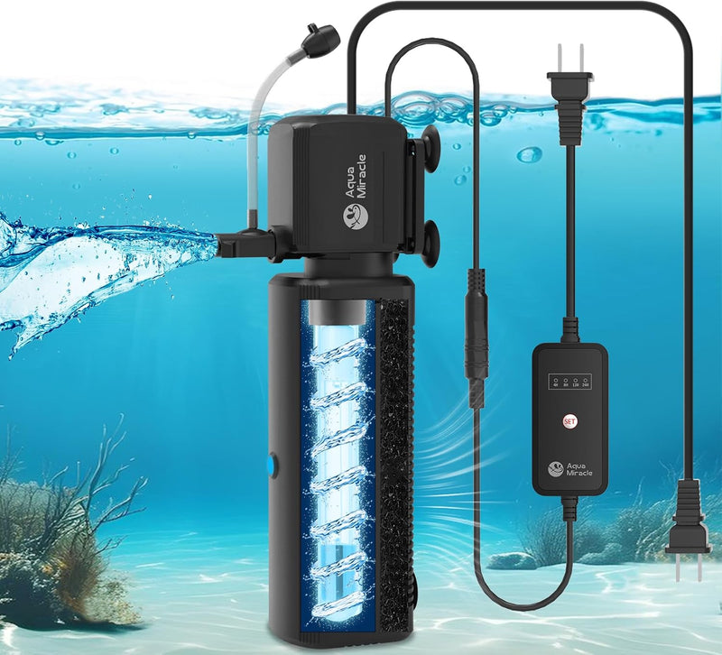 AquaMiracle Aquarium Filter with U, V Light & Filter Sponge - For Aquariums 20-70 Gal(SV-800)