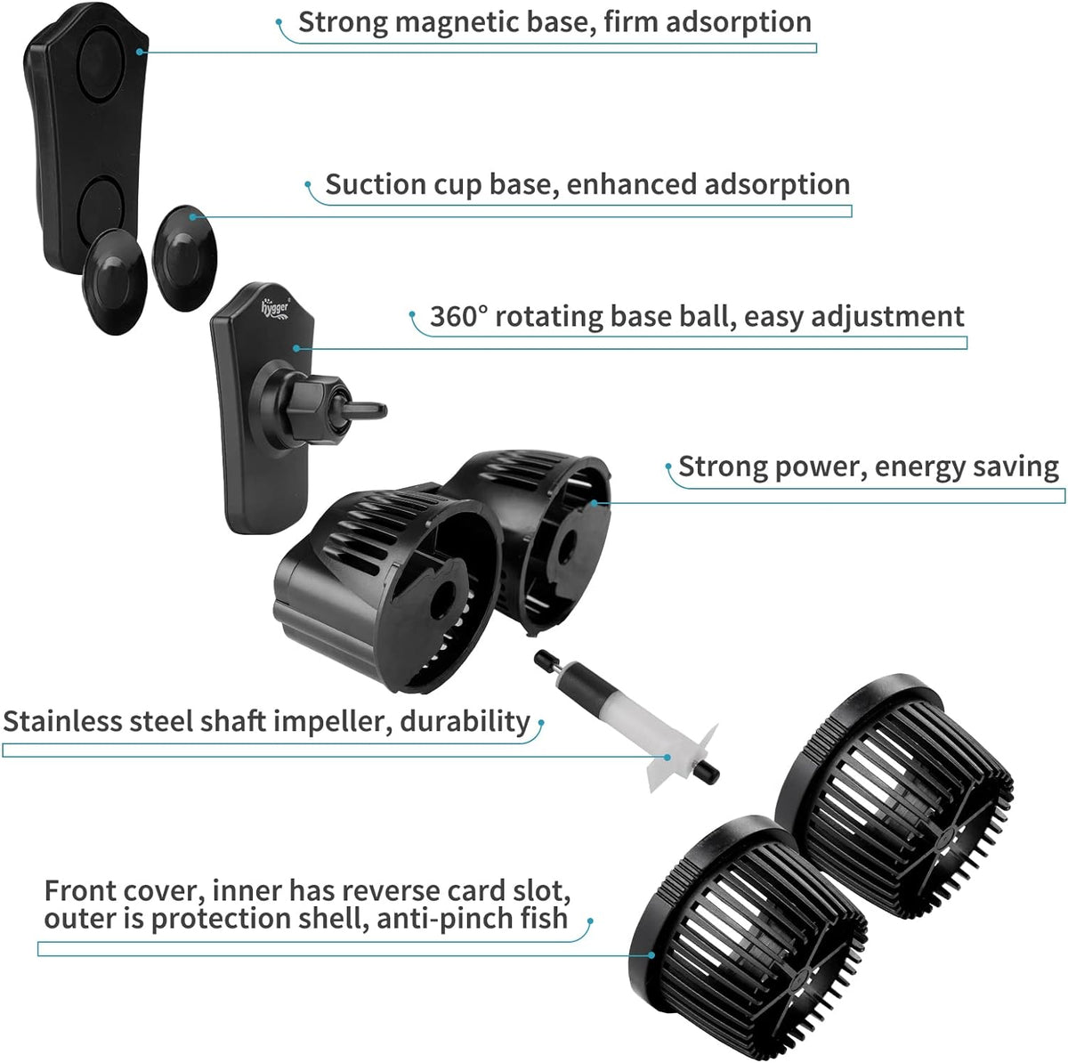 hygger 2100GPH Double Head Aquarium Wave Maker - 4200GPH 12W, for 110~240Gal - image 4