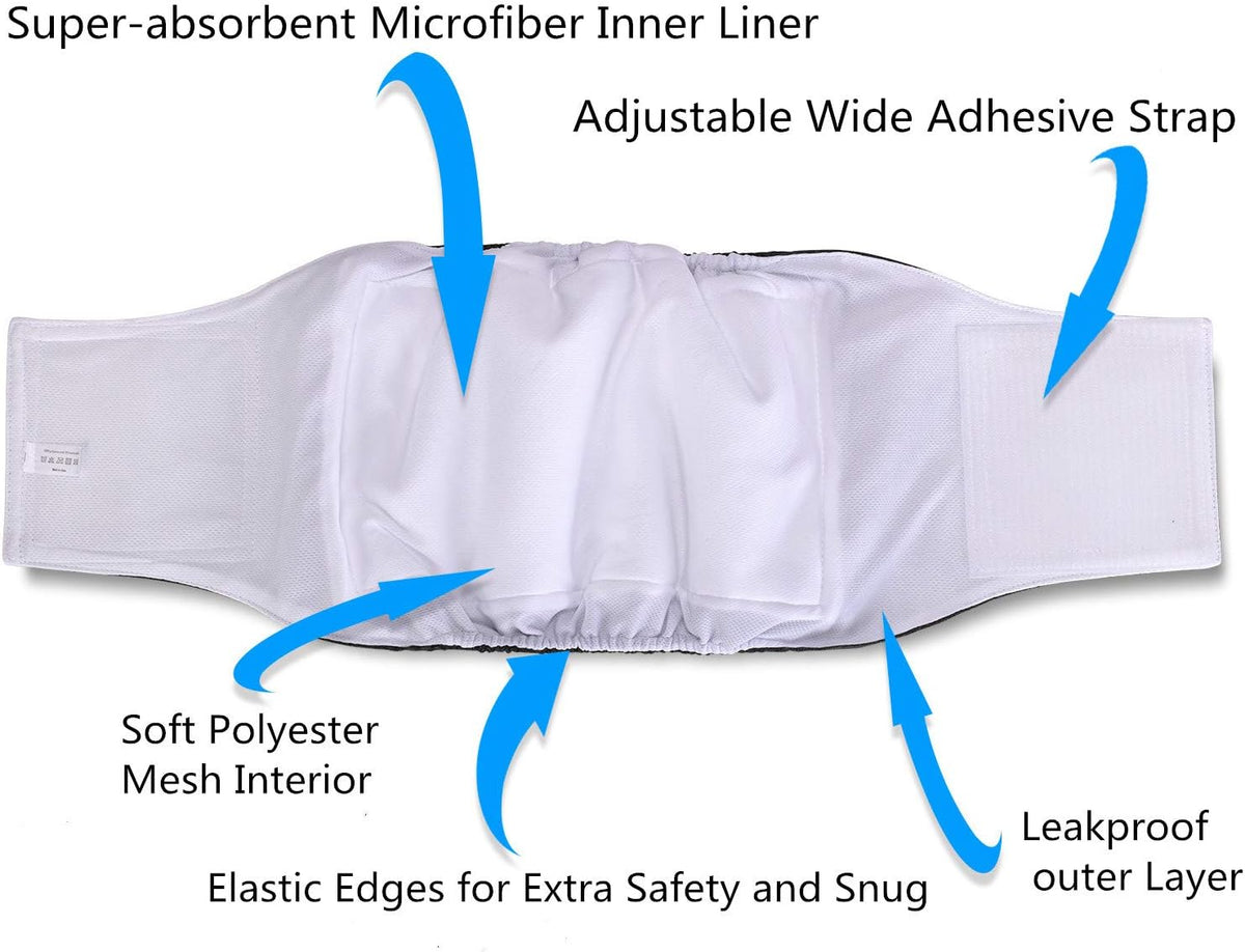 Teamoy Belly Bands for Male Dogs, Washable Wrap Diapers, S - M(13"-16"Waist) / Black+ Gray+ Blue - image 2