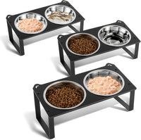 2 Set Elevated Cat Food Water Bowls - Black- 3pack