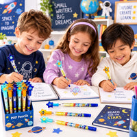 TINYMILLS outer space stackable rocket pencils for kids, 24 colorful pencils with star caps - view 2