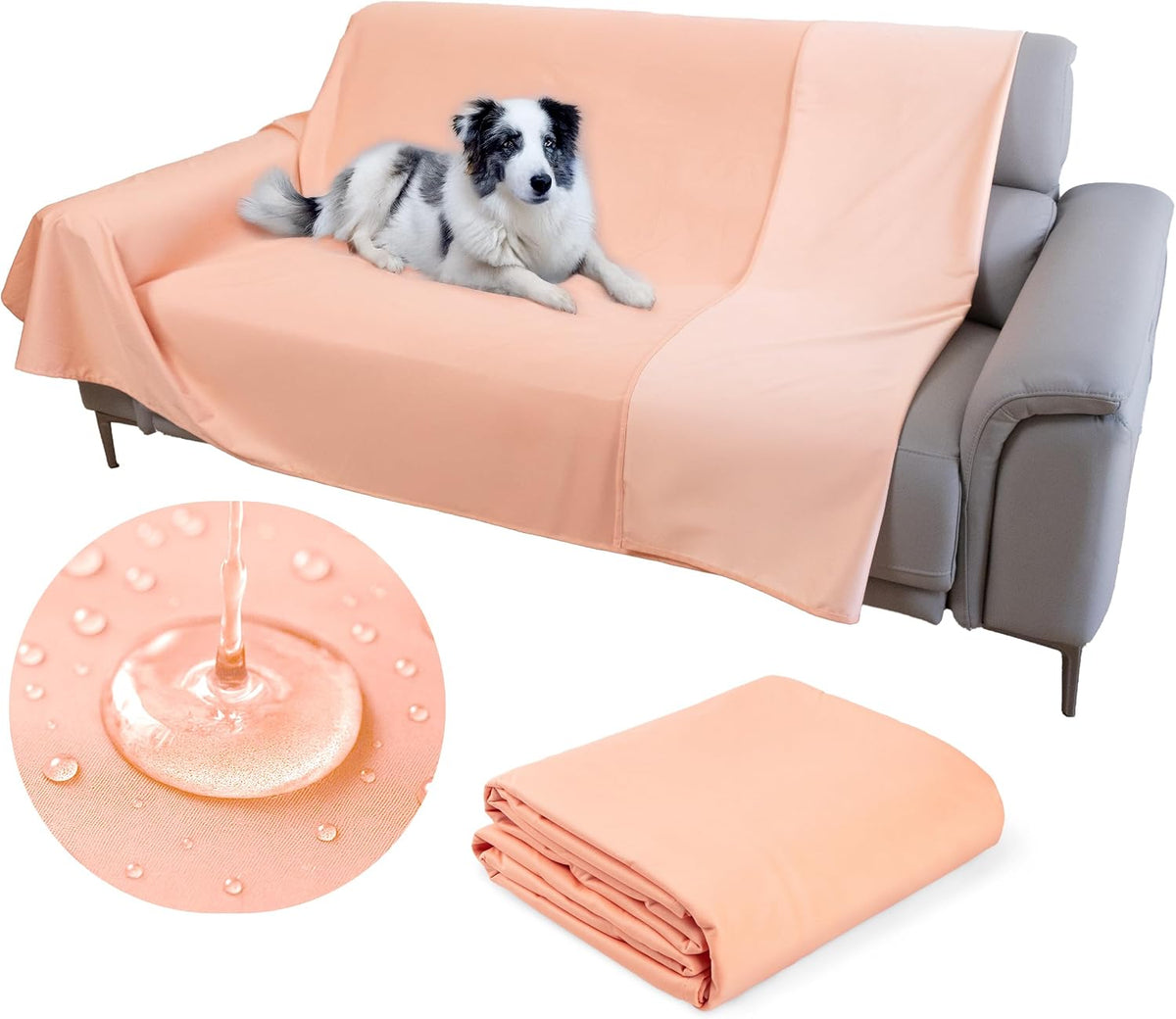 Thin Reversible Waterproof Protective Bed Cover, for Pets - Queen 96 x 82 inch / Peach - image 3