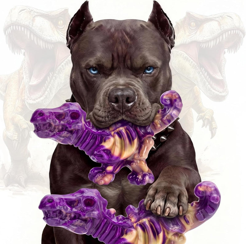 DinoBone 2-Pack Tough Dog Chew Toys for Aggressive Chewers - 2-Pack Dusk