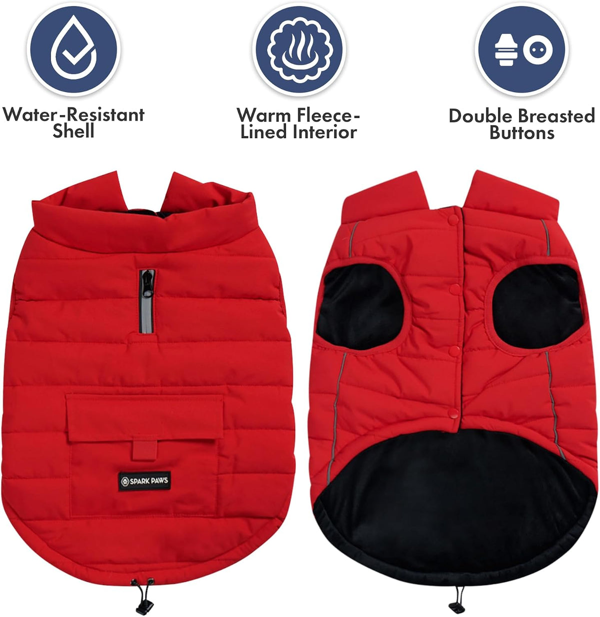Spark Paws Dog Winter Coat Jacket - Red / Large - image 2