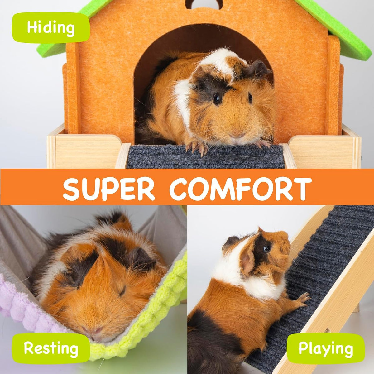 Enlarged Guinea Pig Hammock with Platform and Stairs - Hammock with ramp & house - image 3