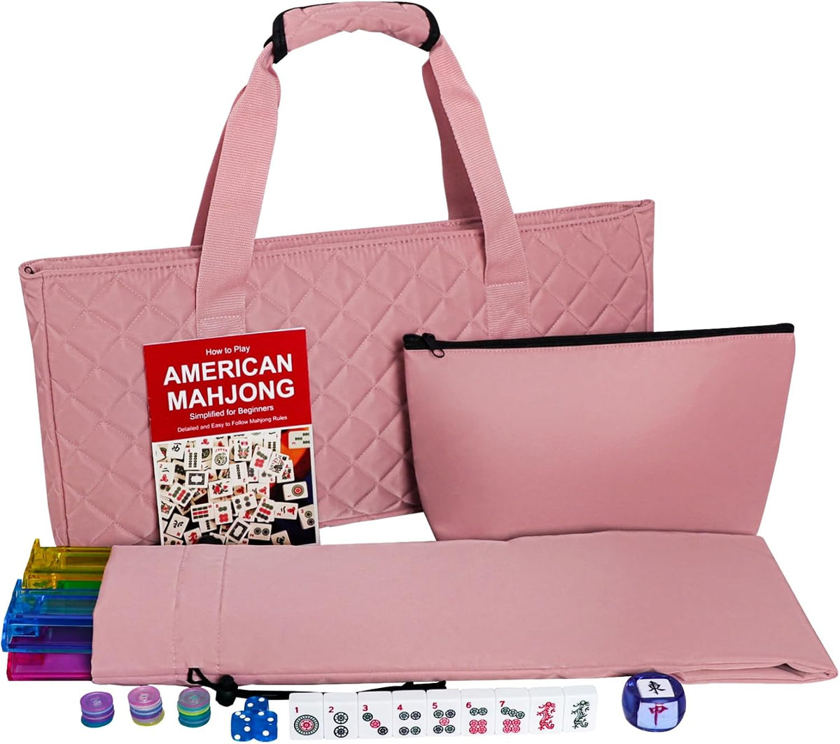 Jongyance American Mahjong Set with Blue Carrying Bag - Nude Pink