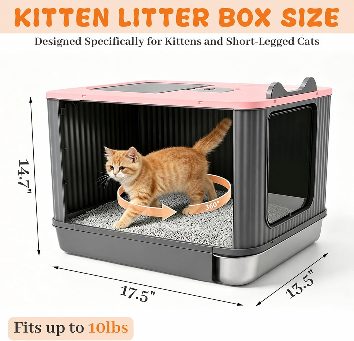 Stainless Steel Cat Litter Box Enclosed, Dual Entry - Pink - image 2