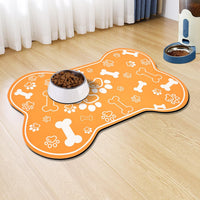 Dog Cat Food Mat, Rapid Absorbent Pet Feeding Mat - 29"L x 17"W / Bone Shaped Orange