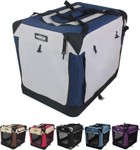 EliteField 4-Door Folding Soft Dog Crate with Curtains – Essentials for Dogs - Navy Blue+Gray / 20.0"L x 14.0"W x 14.0"H