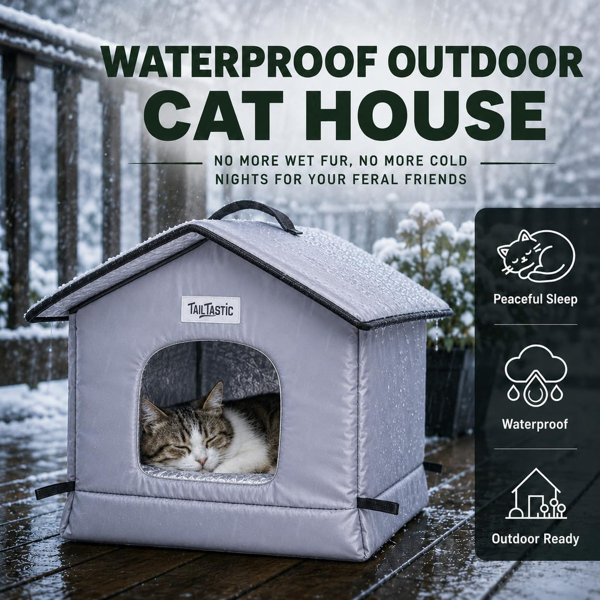 Tailtastic Weather Outdoor Cat House - GREY / S - image 2