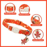 Halloween Cat Collar-2Pack Autumn Pumpkin Kitten Collars-Funny - Fall Leaves & Floral Ghost Pumpkin - image 2