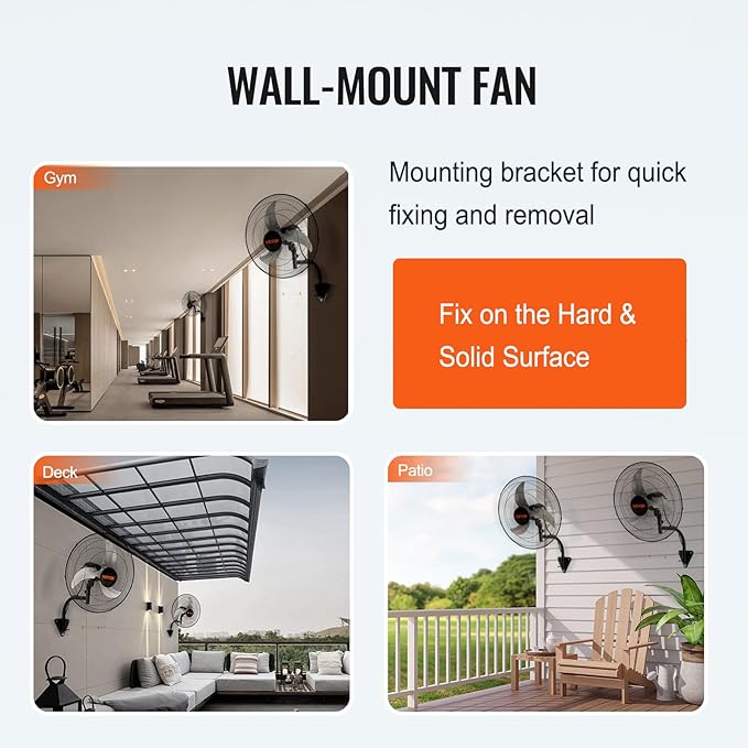 VEVOR Wall Mount Fan, 2 PCS 20 inch Oscillating, 3-speed High Velocity Max. 4000 CFM Industrial Wall Fan for Indoor, Commercial, Residential, Warehouse, Greenhouse, Workshop, Basement, Garage,Black
