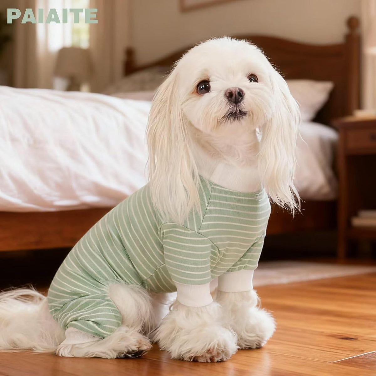 Blue Striped Dog Pajamas: 4-Legged Cotton Stretchable Jumpsuit Pjs - Blue Striped / XL-(20~30lb) | Chest(~21.5") - image 2