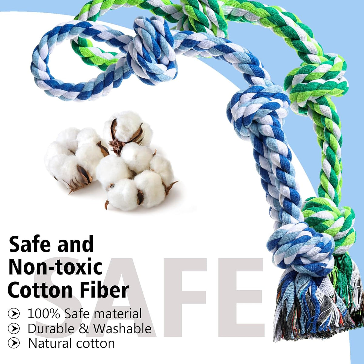 XIGOU Dog Rope Toy, Dog Chew Toys for Aggressive Chewers - Blue & Green - image 3