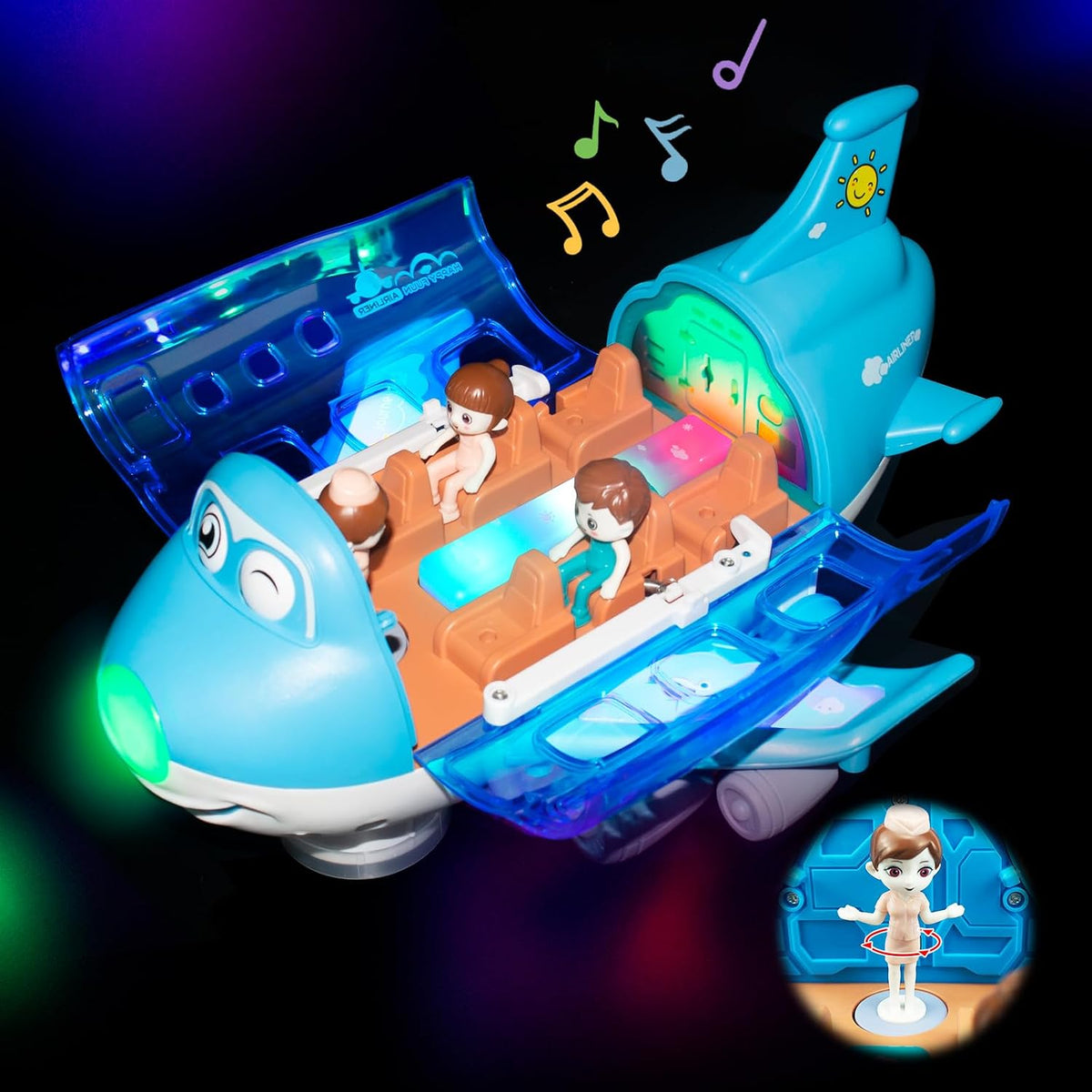 Ynybusi electric airplane toy for toddlers in pink with passengers, flight attendants and lights - view 6
