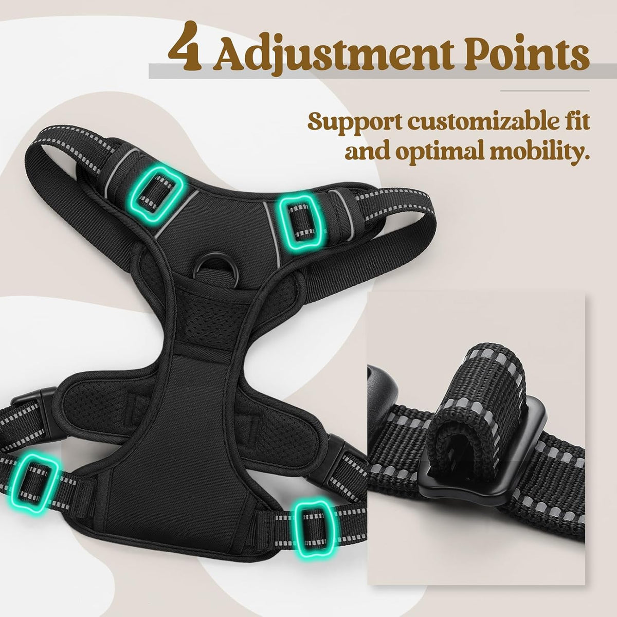 rabbitgoo Dog Harness, No Pull for Large Dogs with 2 Leash Clips - Large / Black - image 4