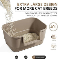 Cat Litter Box with Litter Mat and Scoop,High Wall Enclosed Cat Litter Boxes for Anti-Leakage, Covered Kitty Litter Box with Handle and Buckles for Portability and Privacy, Odor Control (Brown)