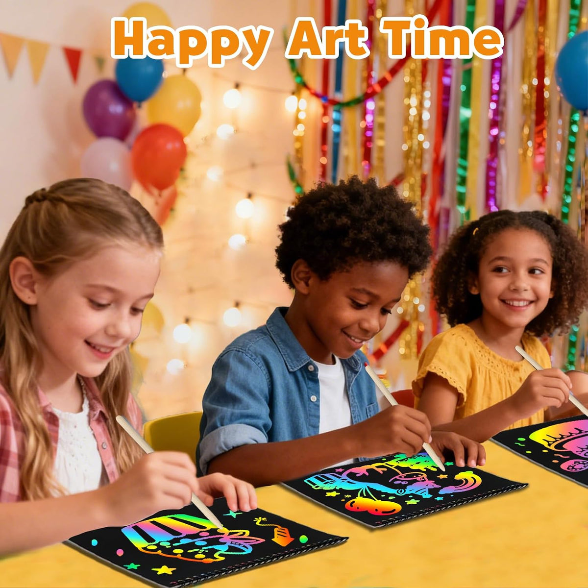 ZMLM Scratch Paper Art-Crafts Gift: 2 Pack Rainbow Notebooks Supplies - Dark Yellow - image 4