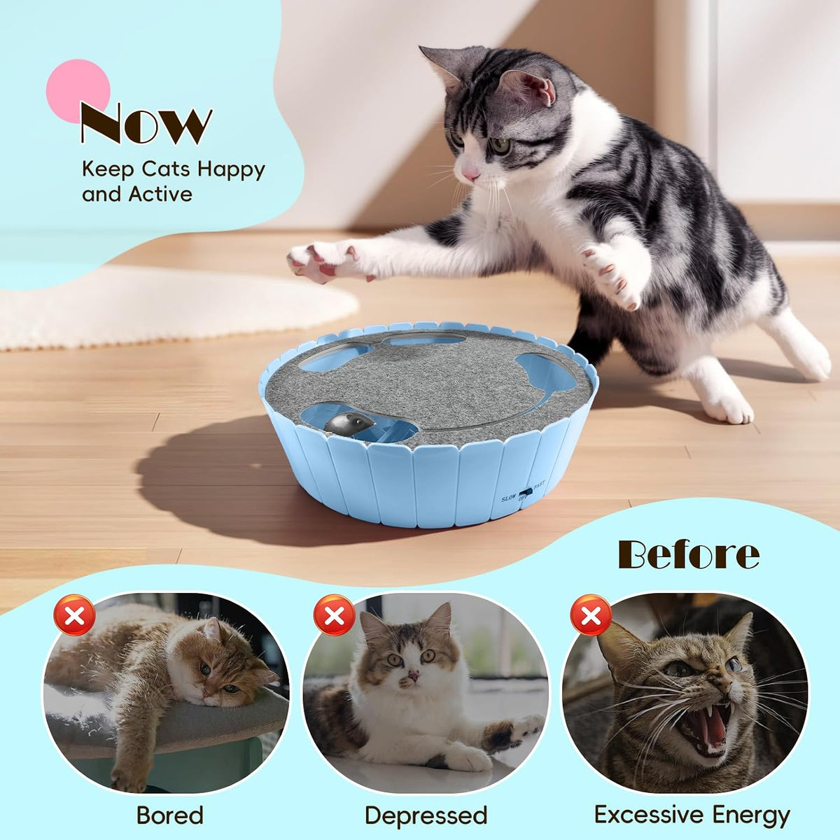 Pawaboo Interactive Cat Toy with Running Mouse - C-Blue - image 3