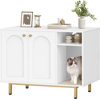 Hzuaneri Cat Litter Box Enclosure - White and Gold / 31.4"L x 19.6"W x 24"H