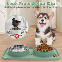 BNOSDM Double Dog Food Bowls Stainless Steel Dog Food and Water Bowls - Green - image 3