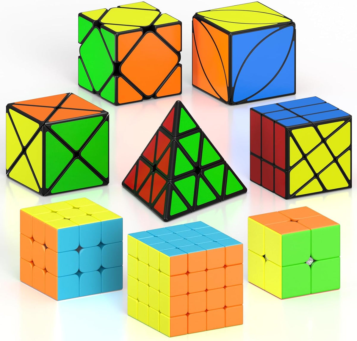 Vdealen Speed Cube Set, 2x2 4x4 Pyramid Mirror Dodecahedron Magic Cube Pack, Puzzle Cube Bundle - 8 Pack-Cube Set