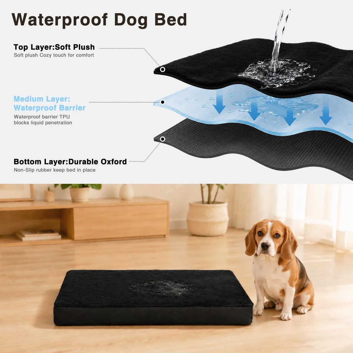 Large Plush Dog Bed for Crate with Washable Cover, 35x22 - 41.0"L x 27.0"W x 3.0"Th / Black - image 4