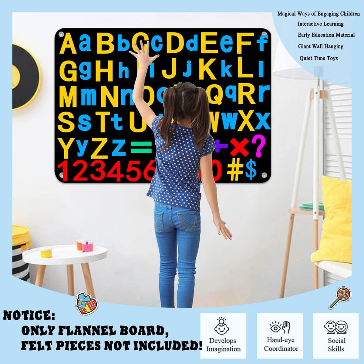Craftstory 3.5 foot flannel board for toddlers in black felt hanging on a wall - view 15