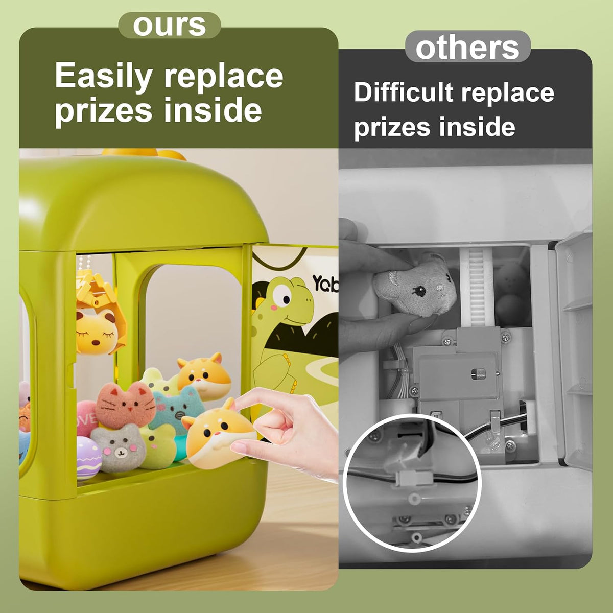 Vanvimen kids claw machine with dinosaur theme, joysticks and mini prizes inside - view 11