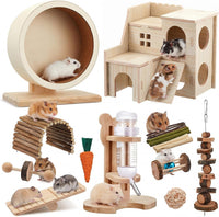 18 Pcs Hamster Cage Accessories Set with Hamster Wheel Maze House – Essentials for Small Pets - Harmony Wooden Style