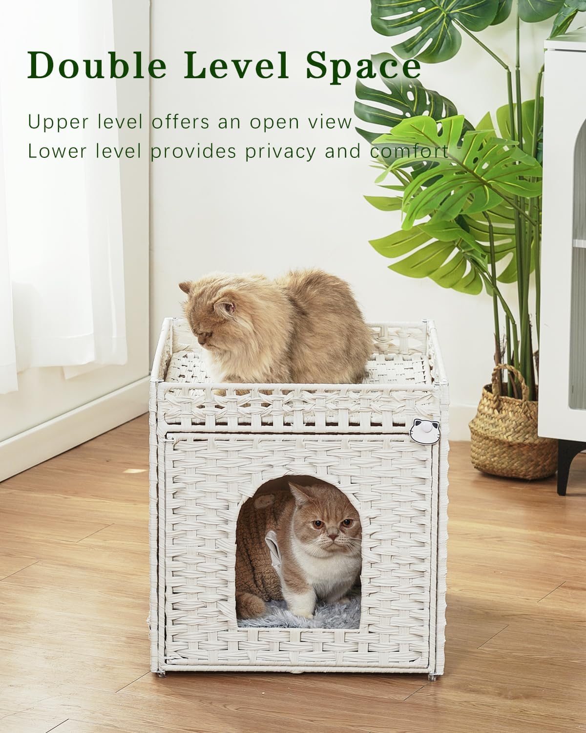 Cat Beds Indoor Kitten House, PE Rattan Cat Cave - White / Rectangle-XL - image 2